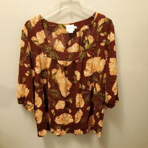 Women's JunaRose Blouse, 3/4 sleeve Size 18, Mauve & Pink Floral, Good Condition